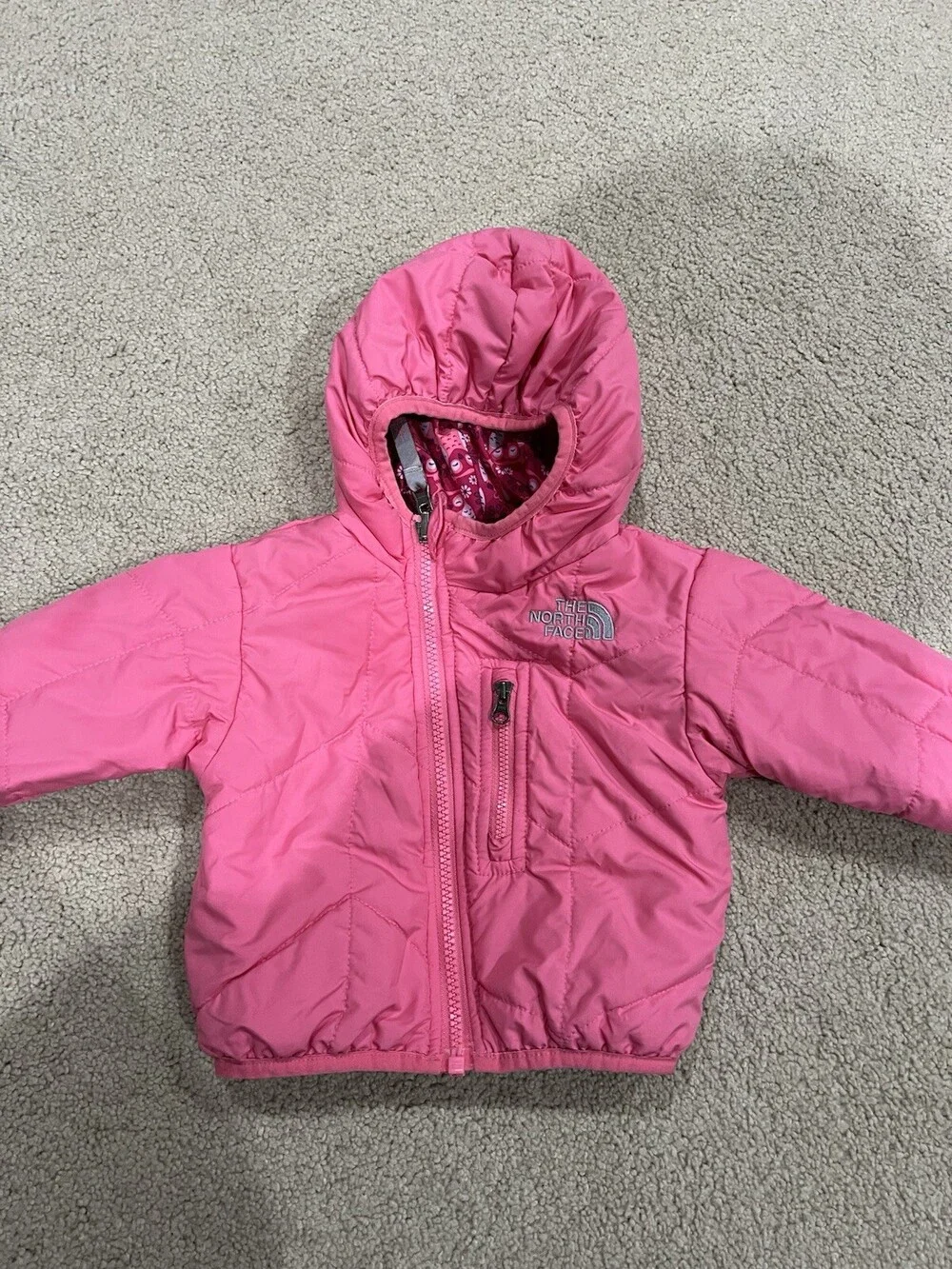 The North Face Infant Reversible Puffer Coat Jacket Baby Girls Size 3-6 M Pink